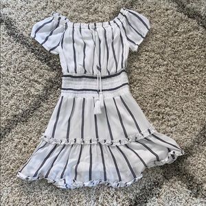 white and navy blue dress